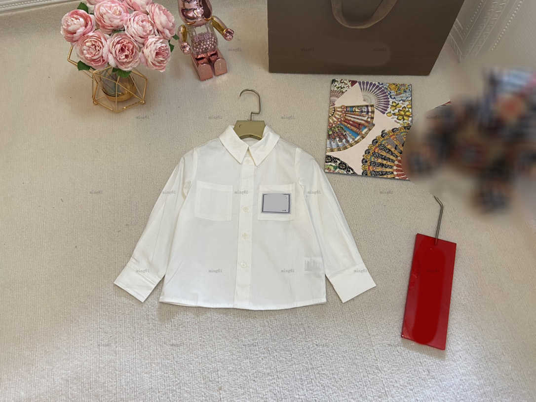 Brand designer Kids Clothing Logo patch pocket Summer Baby Shirt Solid color Blouses Size 100-160 CM Fashion children shirt