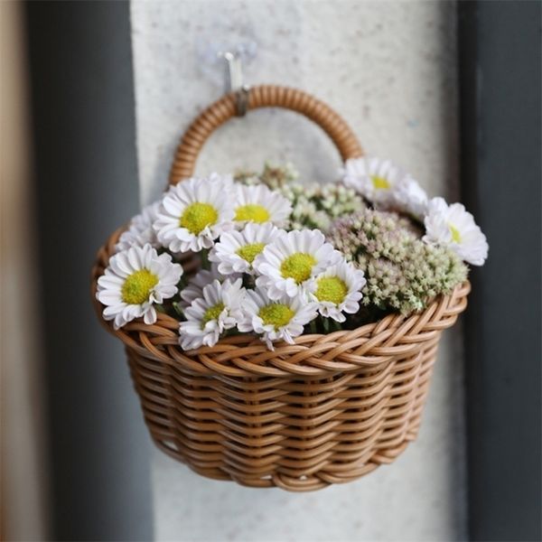 Planters Pots Garden Wall Hanging Flower Basket Natural Wicker Large Handmade Rattan Vine Vase Planter 221116
