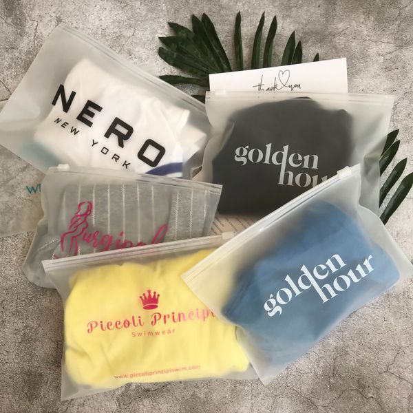 Custom Matte-Frosted Biodegradable Plastic Packaging Zipper Pouches, T Shirt Swimwear Zip Lock Clothing Bags