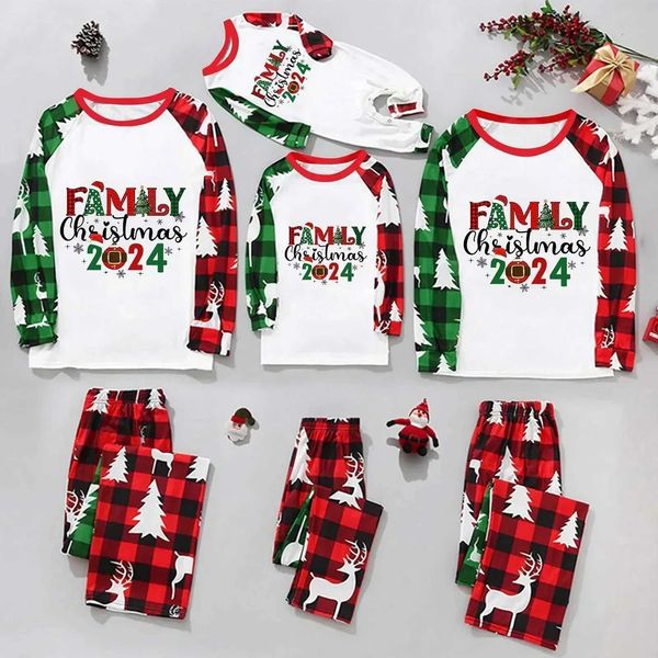 Christmas 2024 Matching Family Outfits Patchwork All Over Print Pajamas Set Mom Dad Kids Sleepwear Baby Romper Xmas Look Pyjamas LX241017