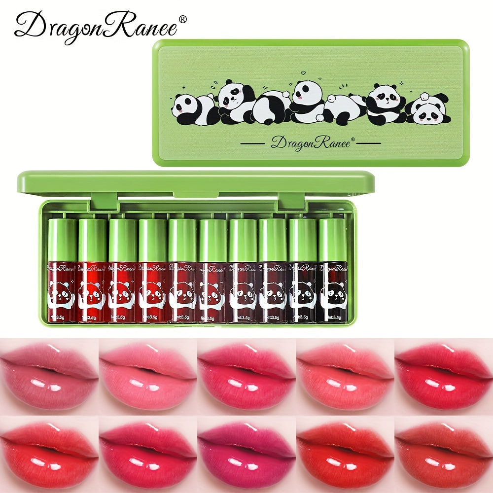 TEMU Dragon Rangee 10pcs Lip Gloss Set - Long-, Moisturizing Liquid Lipstick, For Types, Berry & Coral Shades, Plant Squalane Infused, Matte