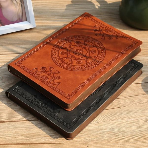 A5 Vintage notebook Student thickened PU leather diary Embossed Craft Literary Ledger Office Bookkeeping Book School note books 250116