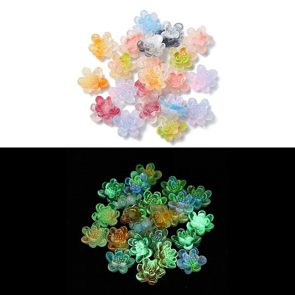 Cabochon in resina di fiori con polvere glitterata