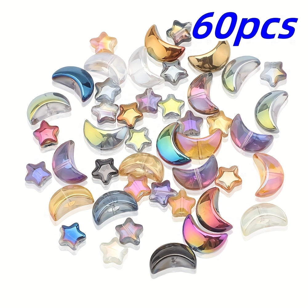 TEMU 60pcs Gradient Glass Beads With Charms - 14x6mm To 8x8mm, Holes For Making, Diy Craft Accessories For Earrings, Bracelets, Necklaces, Colorful