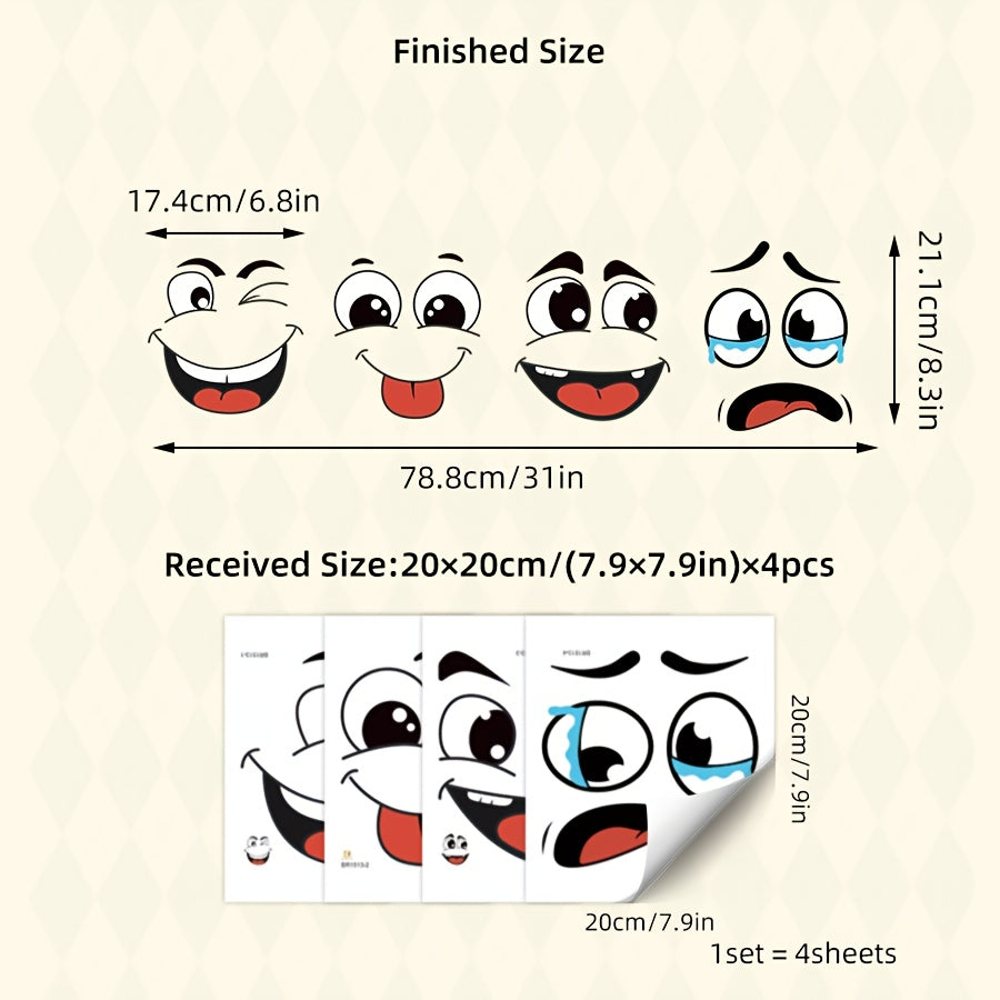 TEMU 4 Sheets-set Stickers - Self-adhesive Removable Plastic Surface Compatible, Glossy Finish Irregular Shape With Eyes, Nose & Mouth - Vibrant