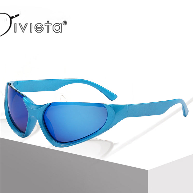 Futuristic Punk Y2K Sunglasses For Women Fashion Luxury Brand Blue Mirror Cool Sunglasses Girl Trends Half Frame Eyewear S68 6205 IVISTA