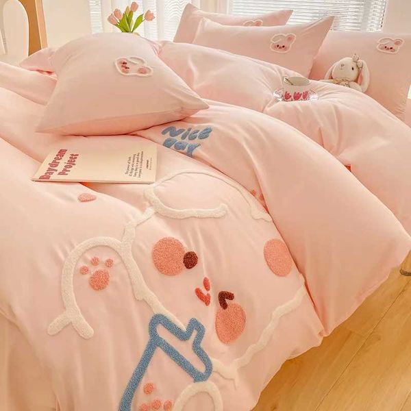 Cute Cartoon Duck Rabbit Bear Decal ChildrenS Bedding Set Double Bed Large Duvet Cover Set Bed Sheet case Four Piece SetC250122