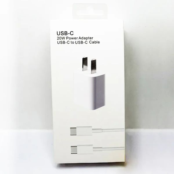 2 in 1 Set 20W PD Type C USB Charger Kit USB-C Cable Fast Charging EU US Plug Adapter Quick Chargers For iPhone 15 14 13 12 11 Pro Max and S