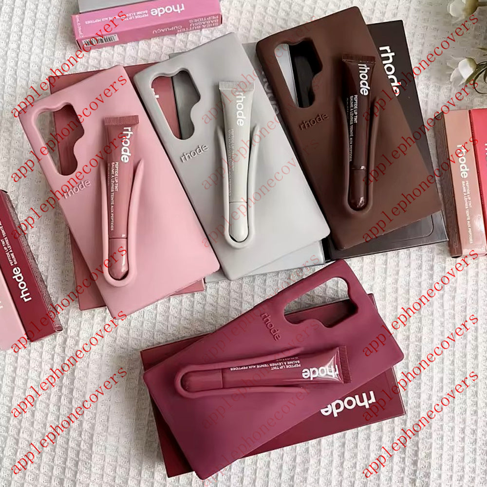 Rhode Phone Cases Vintage Lipstick Case for Samsung-iPhone - 3-in-1 Silicone Cover with Gloss Holder & Detachable Strap (S25-S23-A05S-A55-16-11 Pro