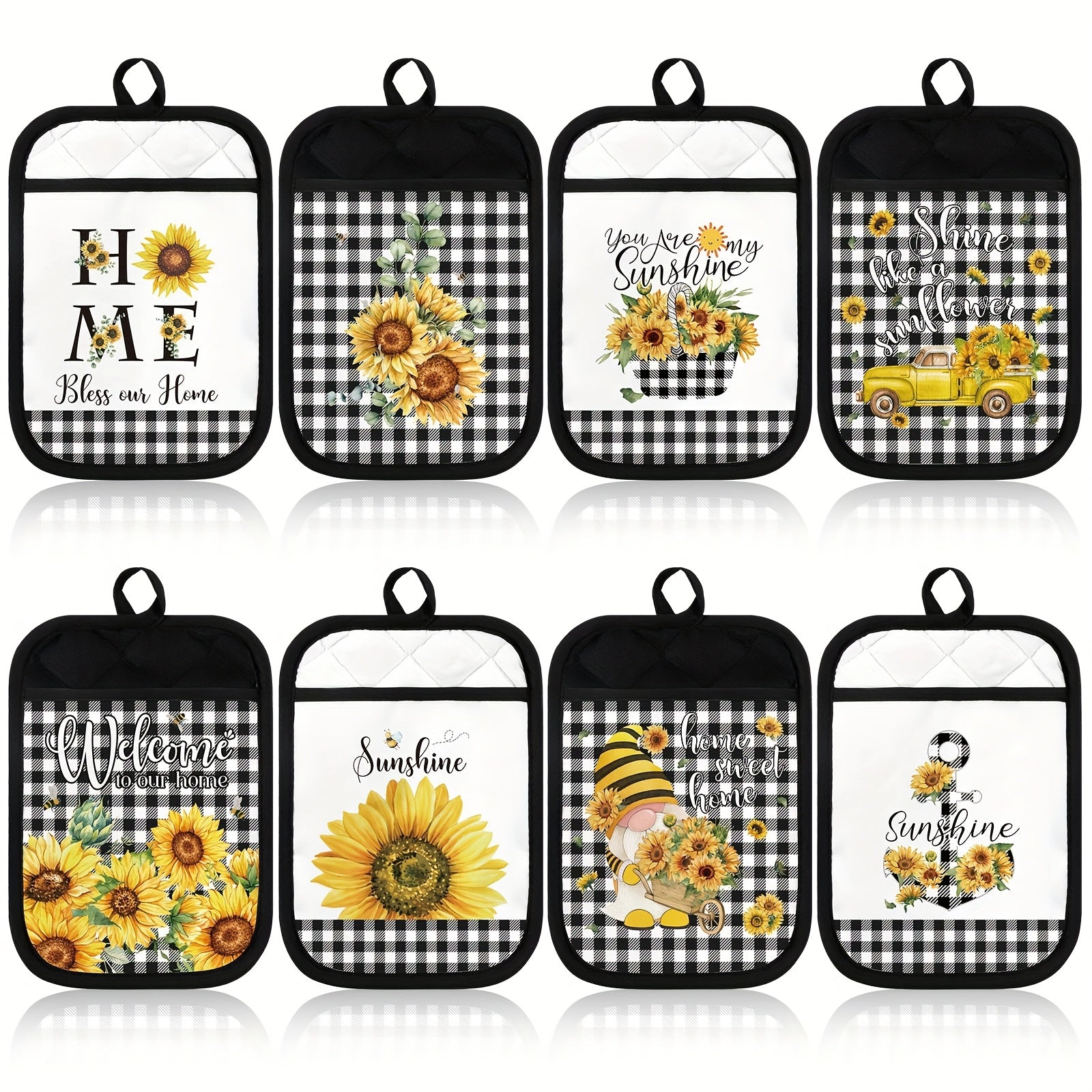 TEMU 8pcs Pot Holders With Pocket Sunflower Kitchen Potholder Funny Hot Pad Oven Mitts Cute Cookie Bag Farmhouse Oven Gloves For Christmas Kitchen