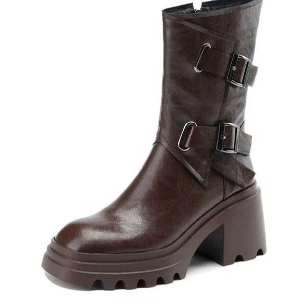 Patent Leather Zipper Chunky Super High Modern Boots Office Lady Casual Warm Winter Classics Platform Mid-calf BootsC241119