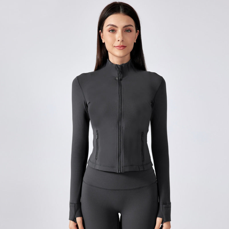 Women Yoga Outfits Cropped Workout Sport Coat Fitness JacketS Sport Quick Dry Activewear Top Solid Zip Up