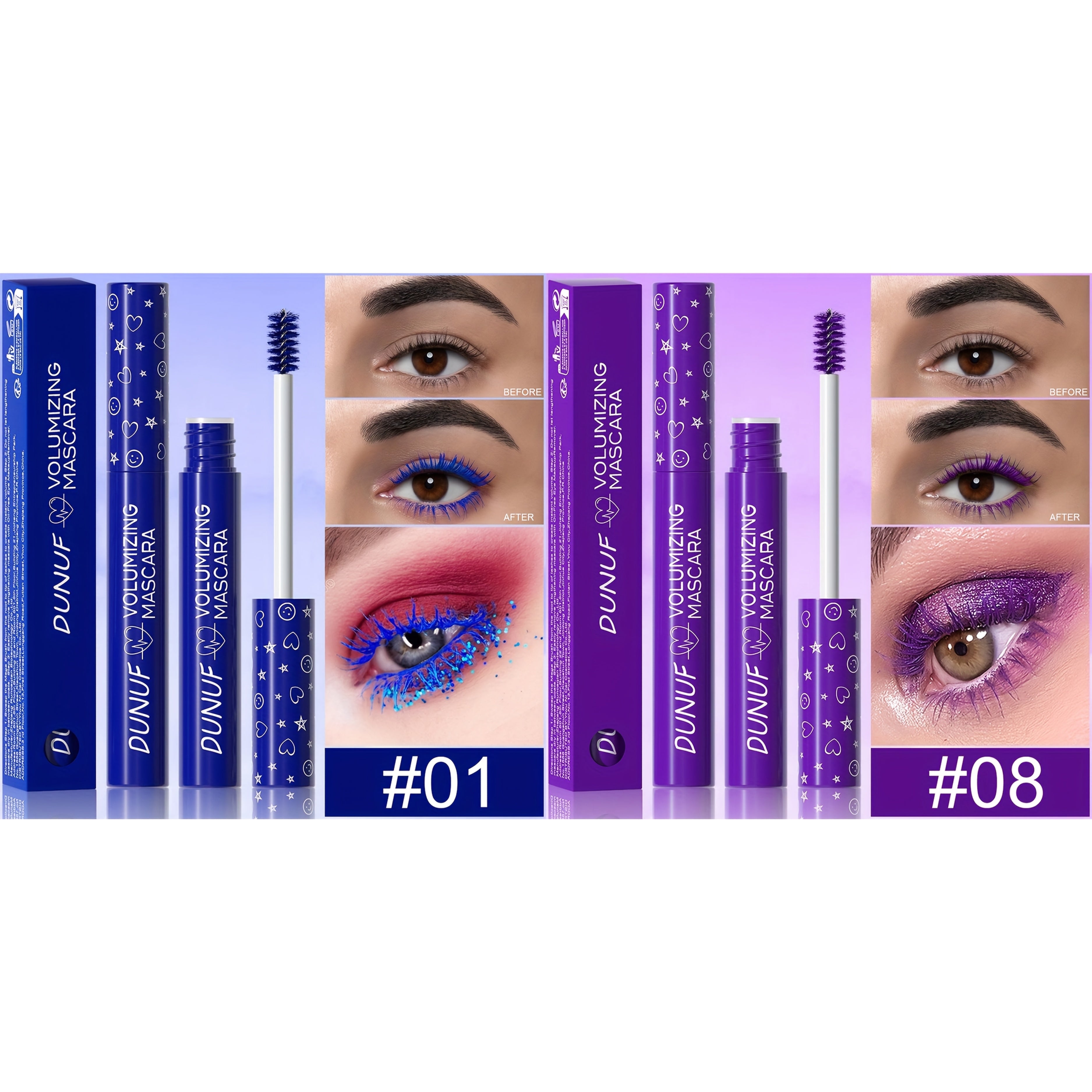 TEMU 2pcs Blue Purple Mascara-thick, Lengthened, Curling Waterproof Mascara, Suitable For Types-anti-smudge, Fine Head Easy To Apply-suitable For