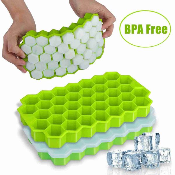 37 Grids Ice Cube Tray Honeycomb Ice Cube Molds with Removalbe Lids Silicone Ice Molds for Juice Whiskey Cocktail Ice MakerM240719