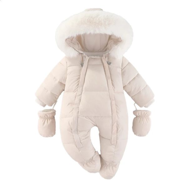 2024 Winter Baby Rompers Thick Warm Infant Hooded Inside Fleece Jumpsuit born Boy Girl Overalls Toddler Clothing Set 241226