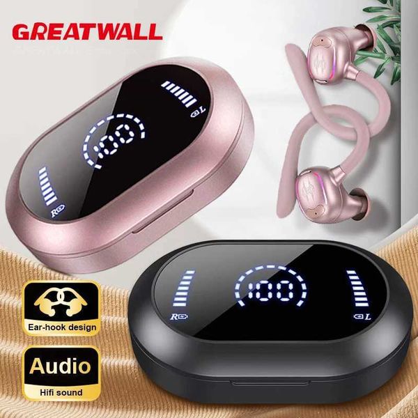 Fones de ouvido sem fio Greatwall telefones estéreo hiFi Sports TWS LED Power Display Earhooks sobre os ouvidos da orelha para RunningT25010