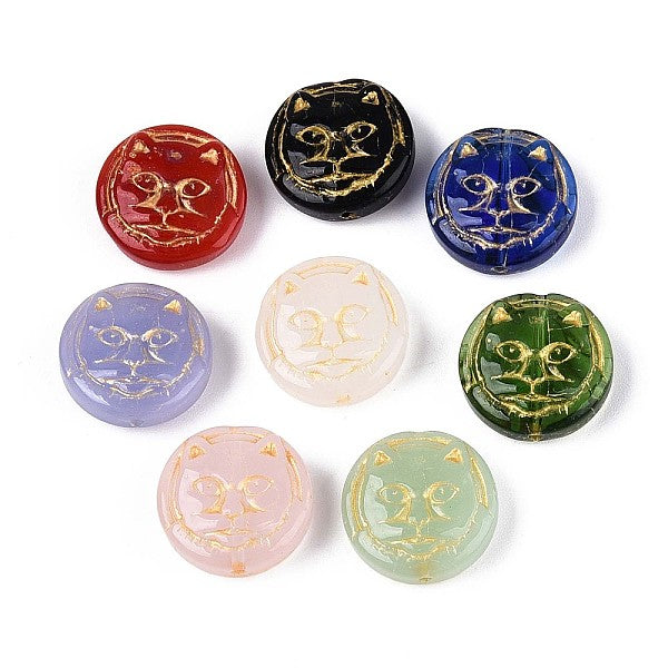 Perles de verre plates et rondes en forme de chat
