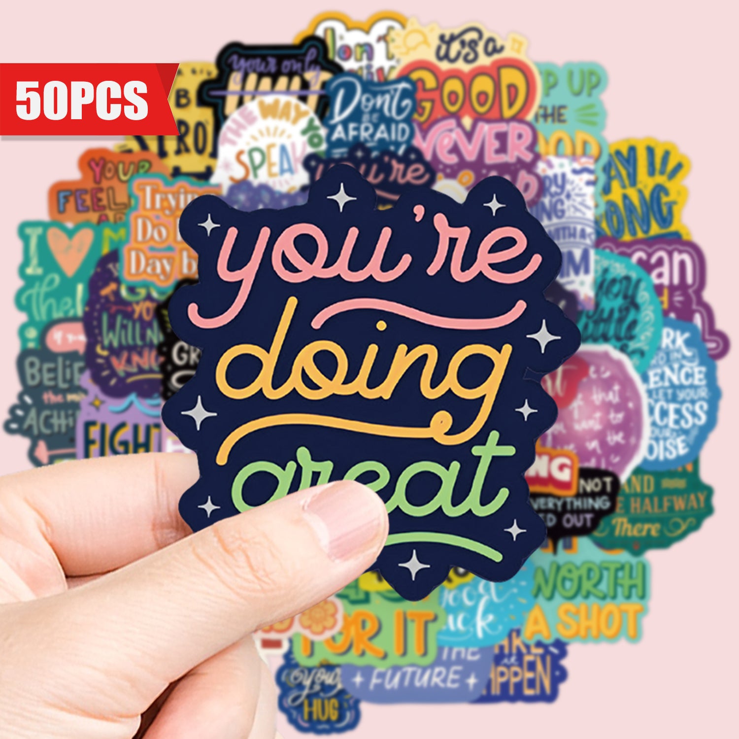 TEMU 50pcs Inspirational Stickers - Waterproof Motivational Decals For Laptops, Phones, Guitars, Water Bottles - "you're Doing Great" & Positive