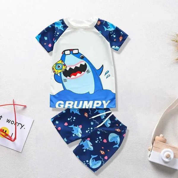 Summer Childrens Swimsuit Boys Split Short Sle Medium Children Cute Quick Drying Boys Swimsuit SetT250212