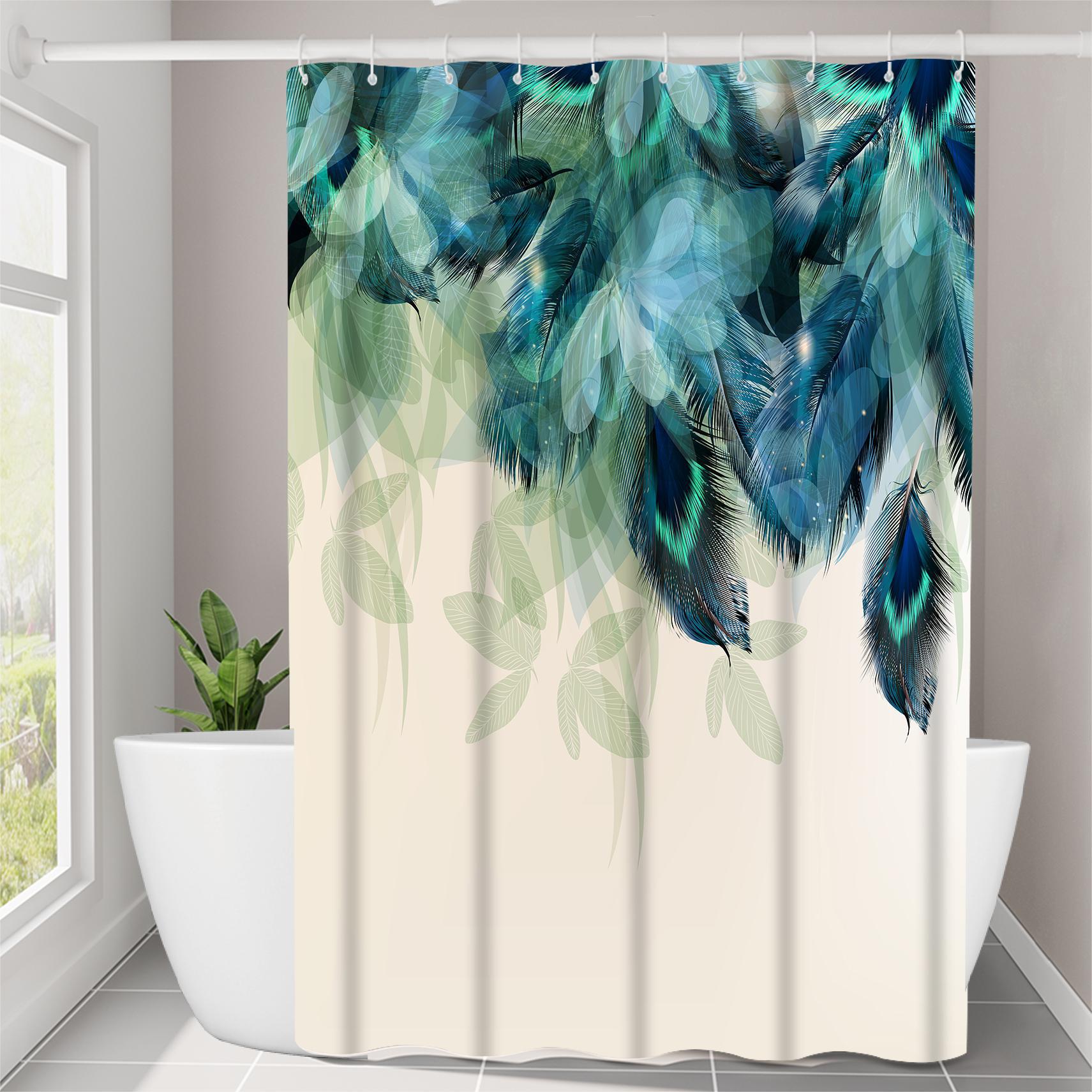 YL-36941 Manufacturer Spot Digital Printed Fabric Shower Curtain Waterproof Thickened Bathroom Partition Curtain with Hook