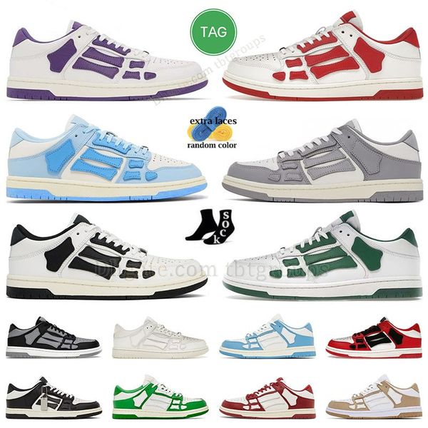 Designer Casual Shoes Runner Upper Skeleton Luxury Sneakers Low Bones Women Men Sliding Black White Grey Green Blue Red Purple Tan Leather M