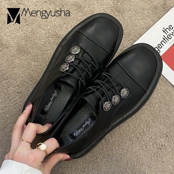 Metal band e95aa Medal elastic oxfords suqare toe derby woman flats thick heels loafers british small leather shoes for women