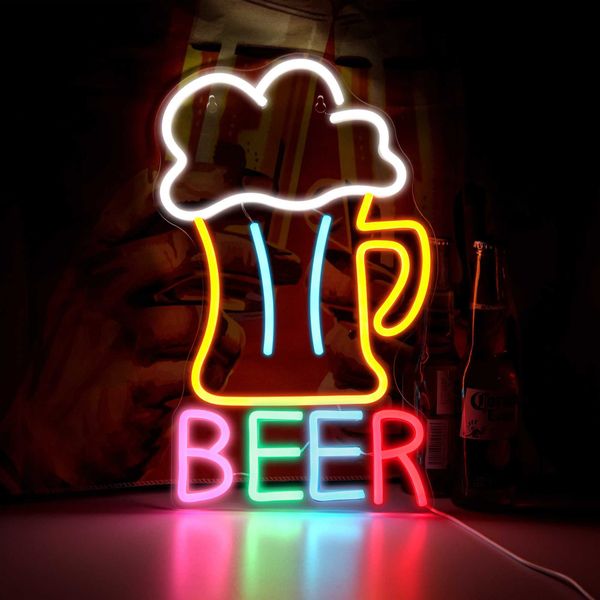 Beer neon sign LED beer sign colorful neon lights for wall decoration USB power supply mens cave bar birthday party decoration X241028