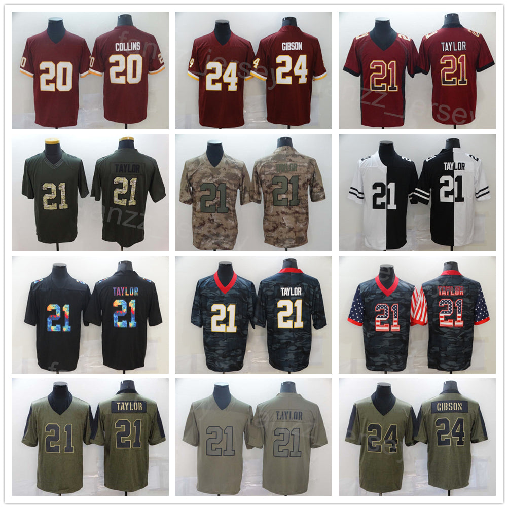 Men Football 24 Antonio Gibson Jerseys 21 Sean Taylor For Sport Fans Turn Back The Clock Olive Salute To Service USMC Rainbow Leopard Grain All Stit