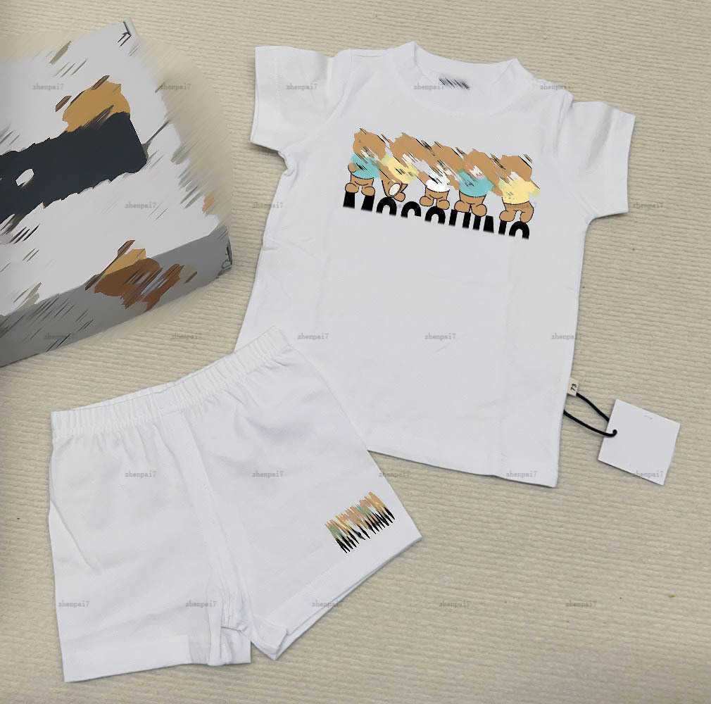 Top one newborn jumpsuits Doll bear pattern toddler bodysuit kids designer clothes baby Crawling suit T-shirt and shorts A131X04N091-b