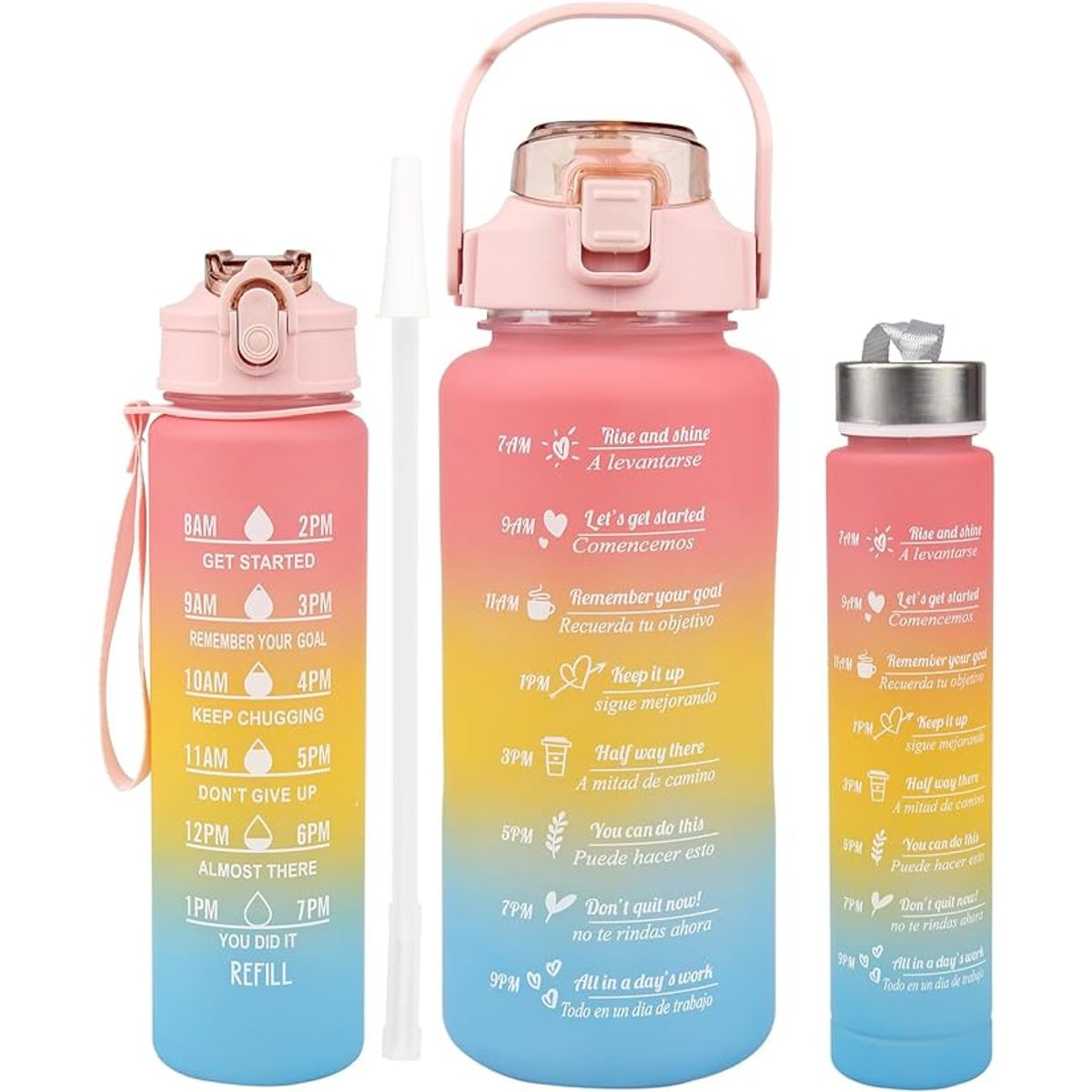 3-Piece Sports Water Bottle with Motivational Time Marker - Sports Water Bottles 3 Pcs Set-pink