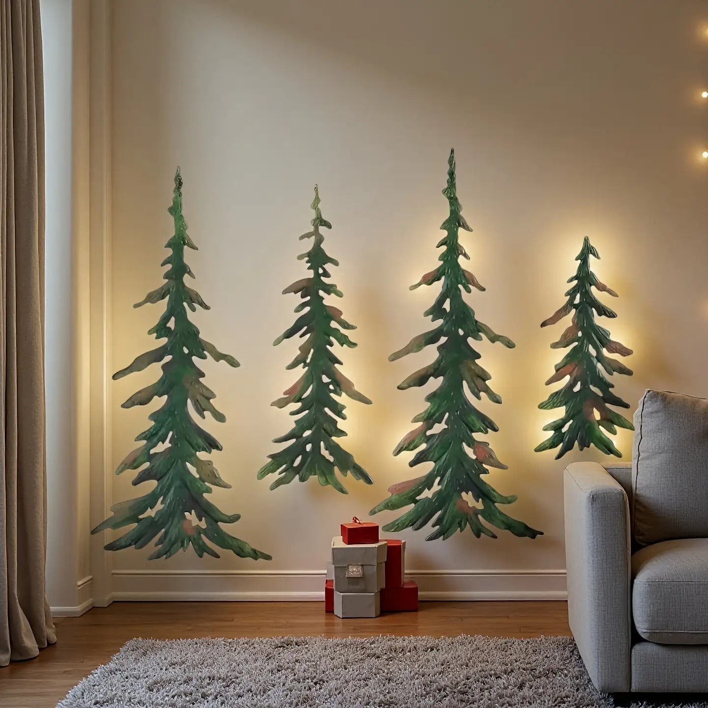 TEMU 4pcs Pine Tree Wall Decoration Set- Decoration, Suitable For Bedroom, Living Room, Bathroom- Indoor-outdoor Use- No Electricity Required-