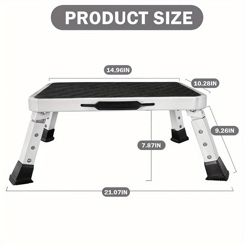 TEMU 1-pack 330 Lbs Capacity Foldable Steel Step Ladder, 3 Adjustable With Non-slip Sturdy Steps, Portable Heavy Duty Metal Ladder For Office, Rv,