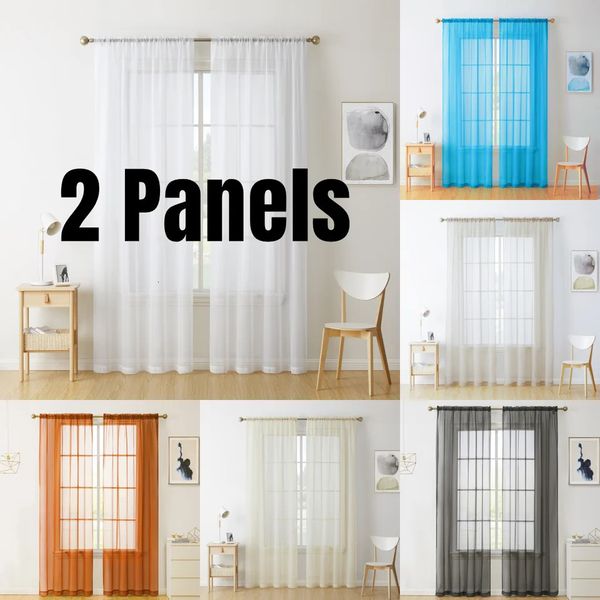 2PCS Sheer White Curtains 2 Panels Set Rod Pocket Voile Fimly Drapes for Living RoomBedroom Sheer Curtains 250113
