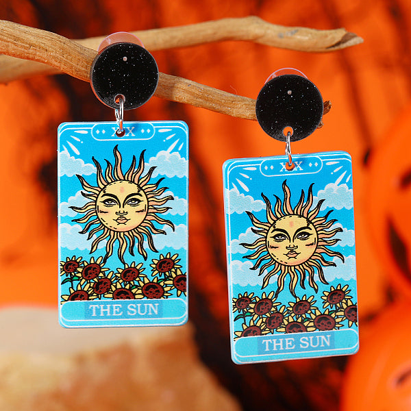 Boucles d'oreilles pendantes en acrylique recto verso à imprimé tour cool pour Halloween