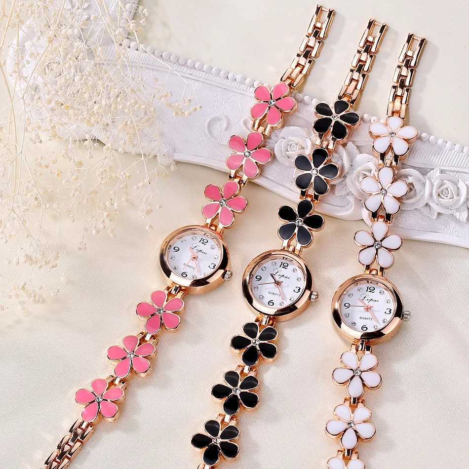 Fashion Small Watches Women Luxury Rhinestone Flower Bracelet Stainless Steel Watchband Dress Female Clock Relojes Para MujerX240920