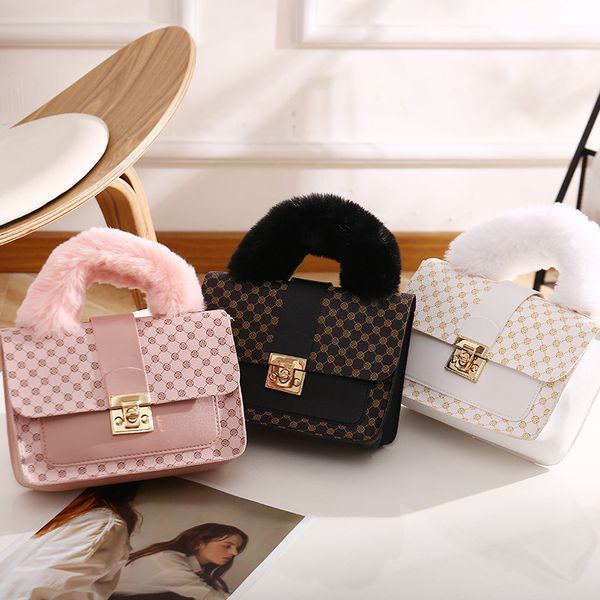 Fashion Shoulder Bags PU Leather Fluffy Crossbody Bag with Chain Strap Tote Bags Messenger Bag