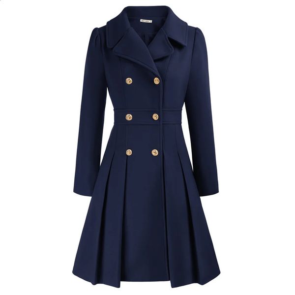 GRACE KARIN Womens Trench Coat with Notched Collar Double Chest Thick ALine Wool Pea Jacket Pockets on Knees 240826
