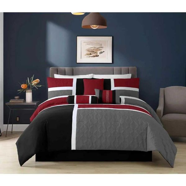 Bedding sets Red-gray 7-piece bed in a comfortable bag King J240507