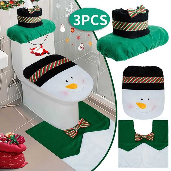 Christmas Cartoon Toilet Seat Cover Cute Toilet Cover Set Creative Santa Claus Bathroom Mat for Home New Year Navidad DecorationXJ241007