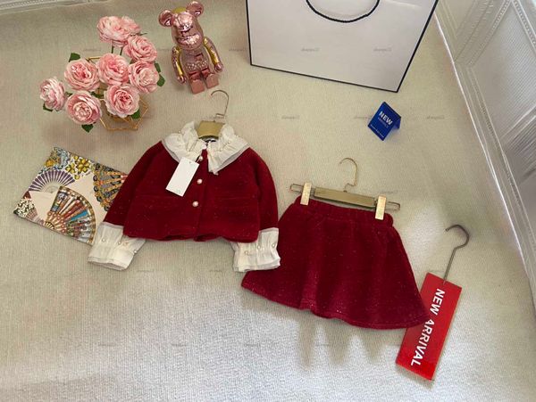 Luxury girls dress set child coat suits kids designer clothes baby Autumn two-piece Pearl button-down jacket and skirt