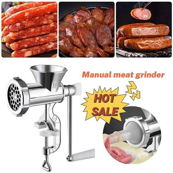 Manual Meat Grinder Silver Aluminum Alloy Powerful Home Sausage Kitchen Appliances Vegetable Chopper Pepper Supplies Mincer Hand B2408003
