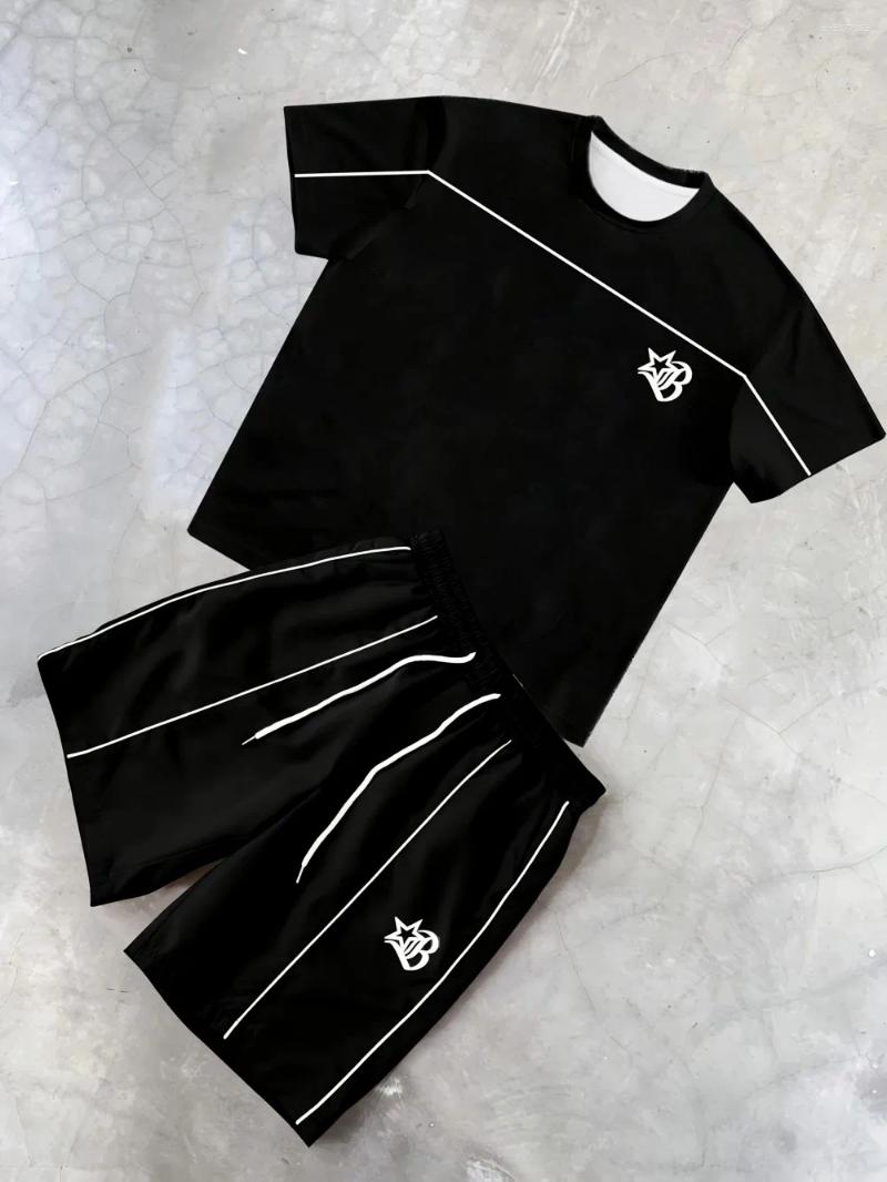 Men&#039;s Tracksuits Selling Summer Striped Print Comfortable And Breathable Round Neck T-shirt Shorts Set Suitable For Outdoor Street