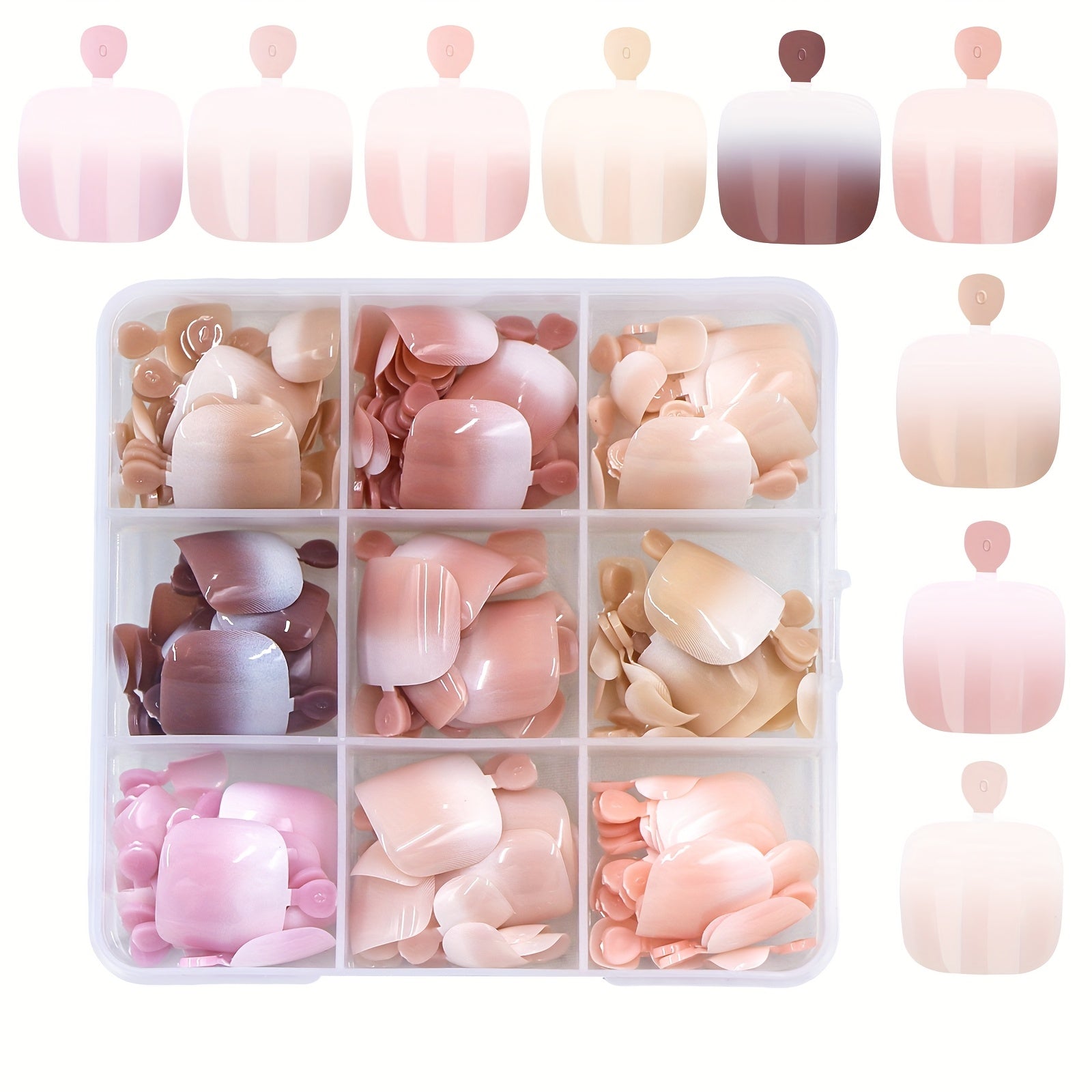 TEMU 216pcs Ombre Press On Toe Nails Short Square Fake Toenails Nude Gradient Acrylic Toe Nails Glossy Nature Artificial False Nails Reusable For