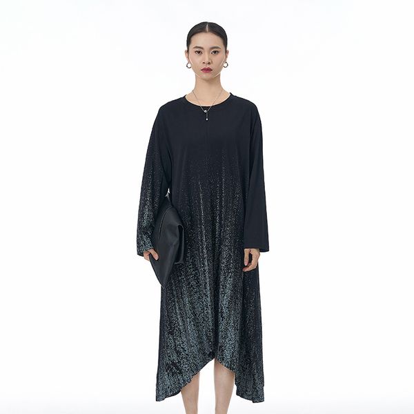 Gradient color long sleeves super large swing skirt 2025 spring new large size women&#039;s loose slim dress trend B2223