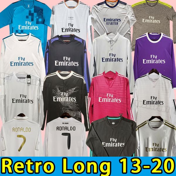 Real Retro soccer jerseys Madrids BALE BENZEMA MODRIC football shirts classic camiseta home away RAUL R.CARLOS shirt long sleeve 2013 2014 2