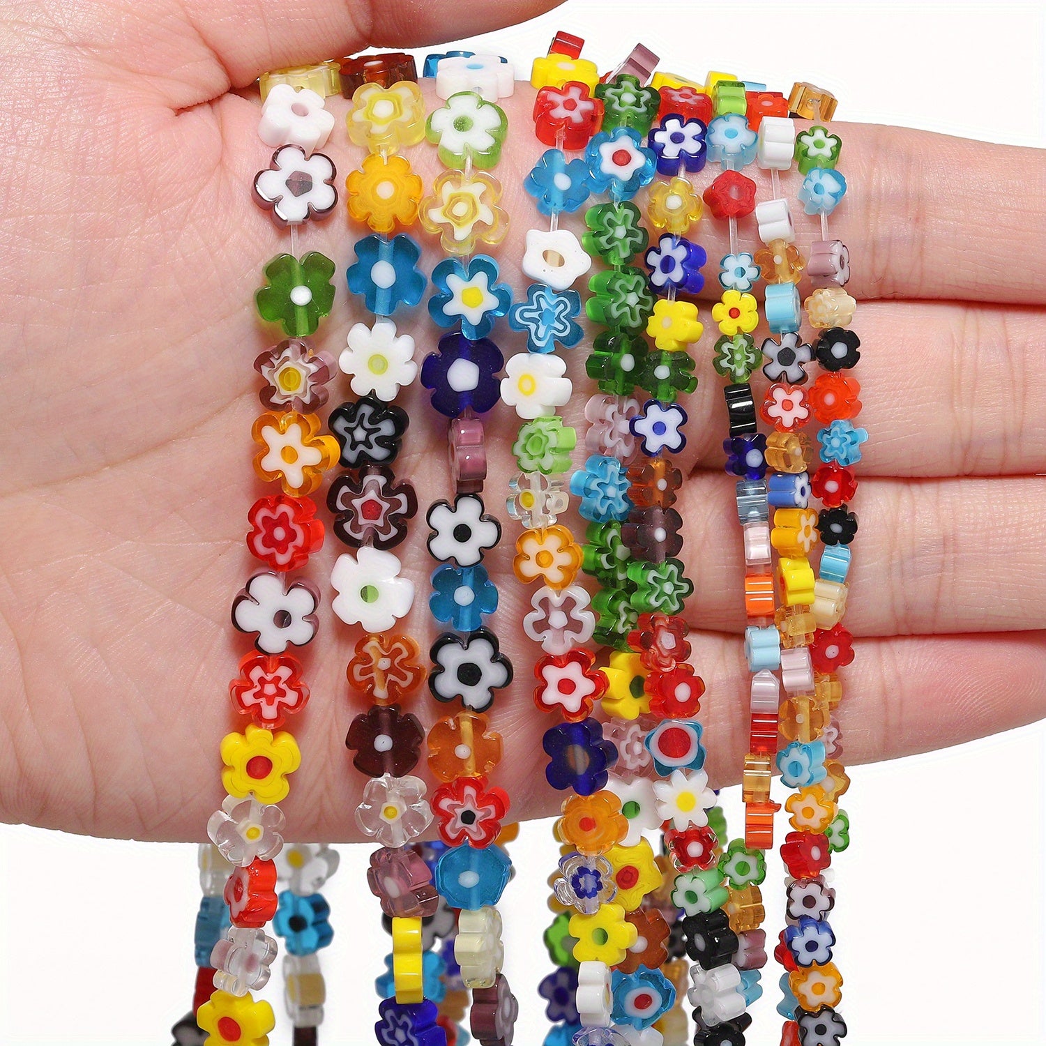 TEMU Assorted Colors Lampwork Glass Flower Beads - Handmade Textured , For Making, Crafting Unique Bracelets, Necklaces, Earrings, Handmade