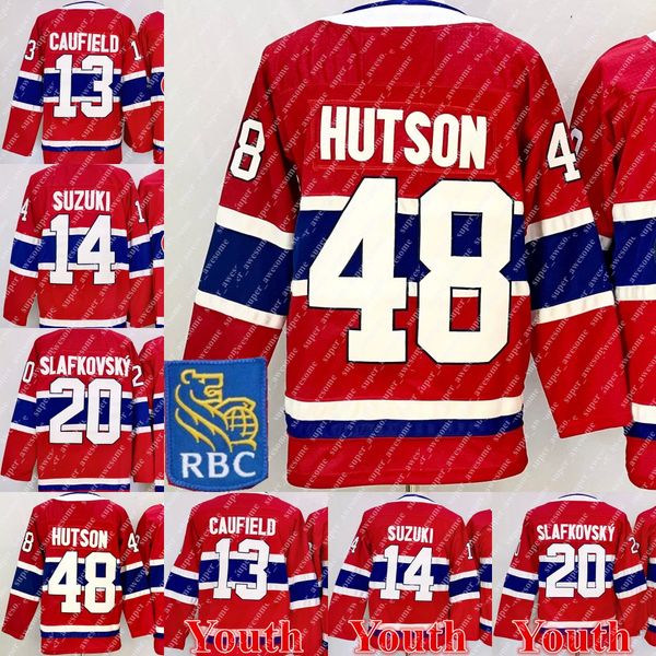 48 Lane Hutson 14 Nick Suzuki Jersey With Captain Patch Juraj Slafkovsky 13 Cole Caufield Hockey Jerseys Red Stitched