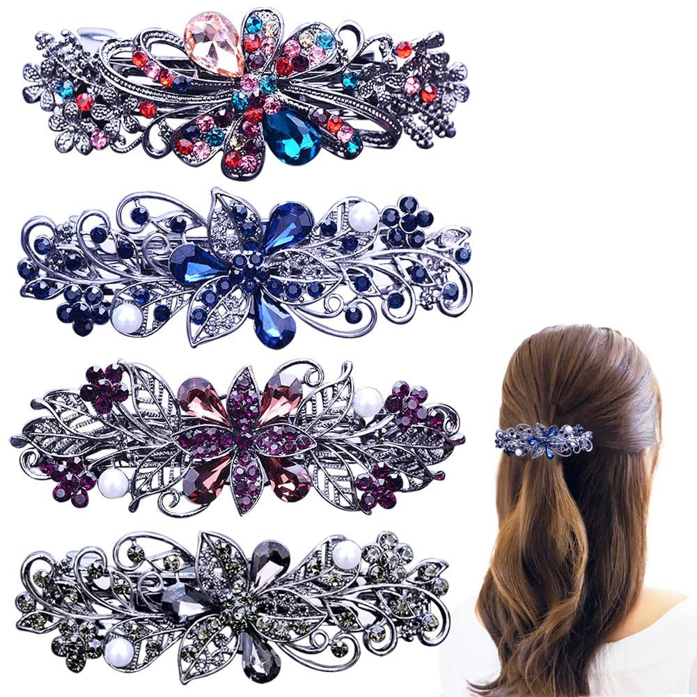 TEMU 1pc Hair Barrettes For Women Ladies, Flower Rhinestones Barrette Spring Hair Clip Accessories Women Fashion Ponytail Holders Barrette For Daily