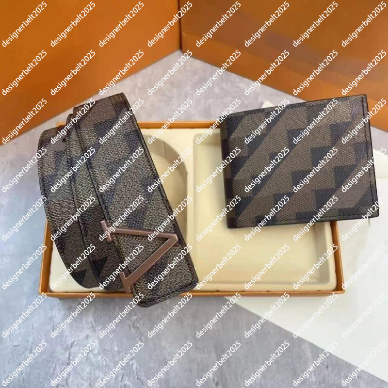 Designer belt women&#039;s belt metal antique copper ribbon buckle belt men&#039;s belt luxury 2-piece set belt wallet set gift box suitable for hol