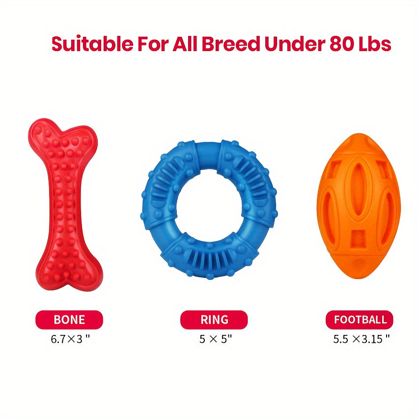 TEMU Epesiri 3-pack Dog Chew Toys For Aggressive Chewers, Rubber Dog Toys For Large-medium-small Breed, Dog Toy Durable Squeaky Puppy Chew Toys For